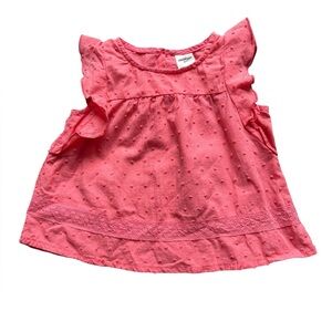 Osh Kosh Baby Girls 6M Pink Cotton Blouse,‎ Ruffled Sleeves, Puff Embroidery